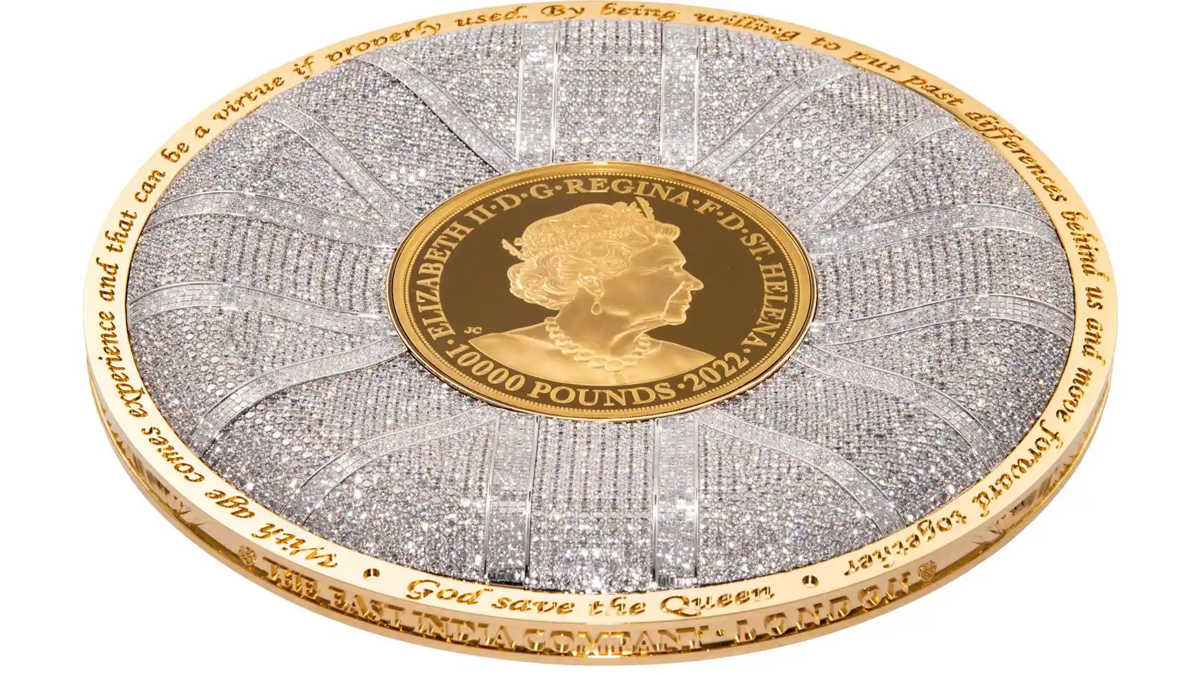 A 3 kg gold coin with diamonds has been prepared on the anniversary of the Queen of Great Britain